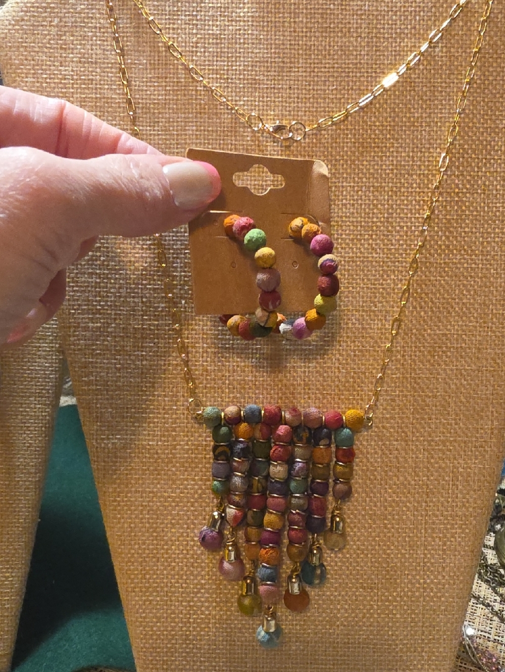 Multicolor Beaded Fringe Necklace and Bracelet Set - Women Jewelry